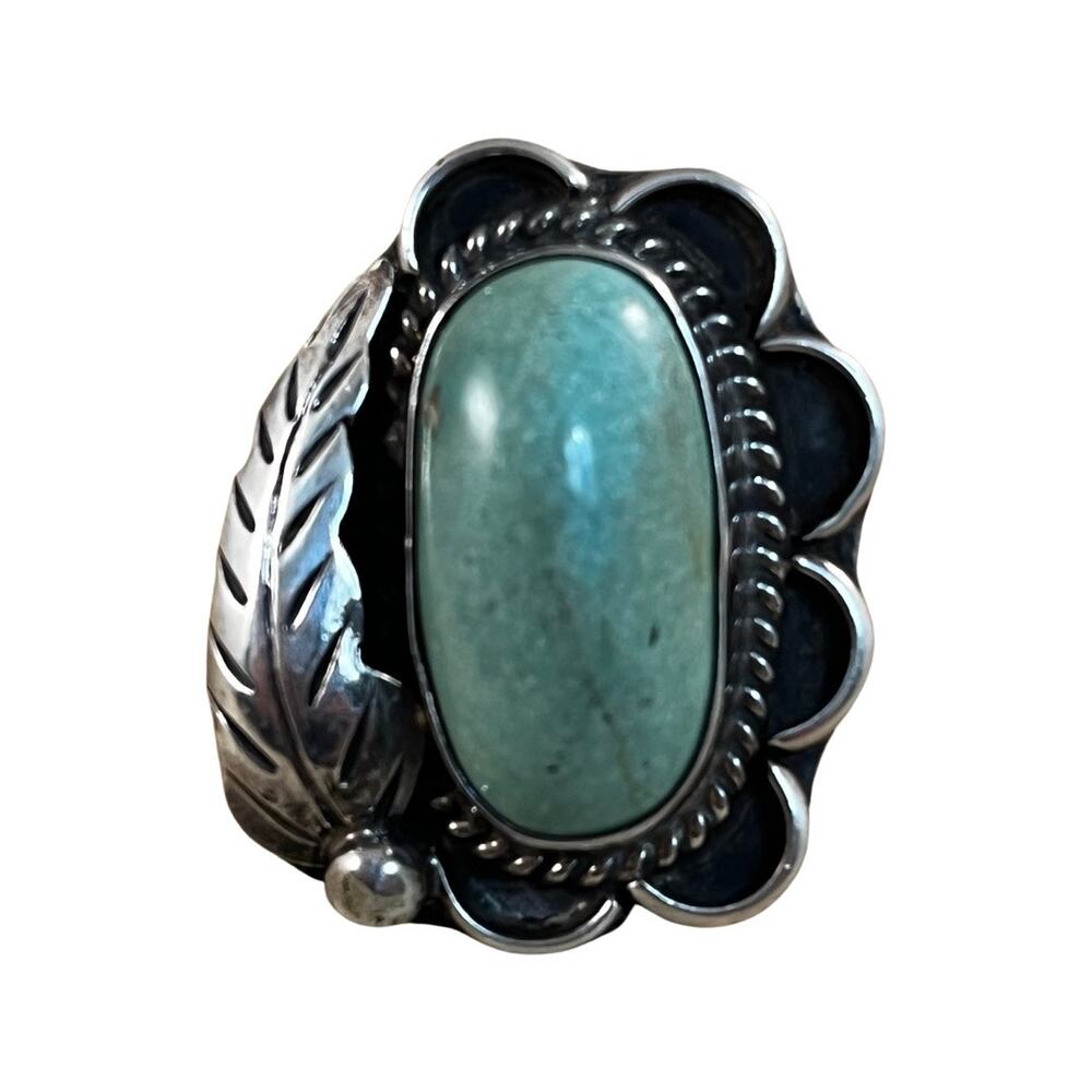 Vintage Green Turquoise Ring, Native American Indian Ring Sz 6.5